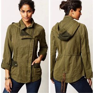 Anthropologie Hei Hei Camouflaged Lace Anorak Drawstring Olive Hooded Jacket LP